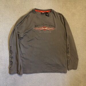 VTG Harley-Davidson Long Sleeve Light Crewneck XL Gray Embroidered Flame Tribal